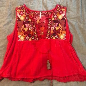 Free People Red Lohri Embroidered Tank large NWOT #113